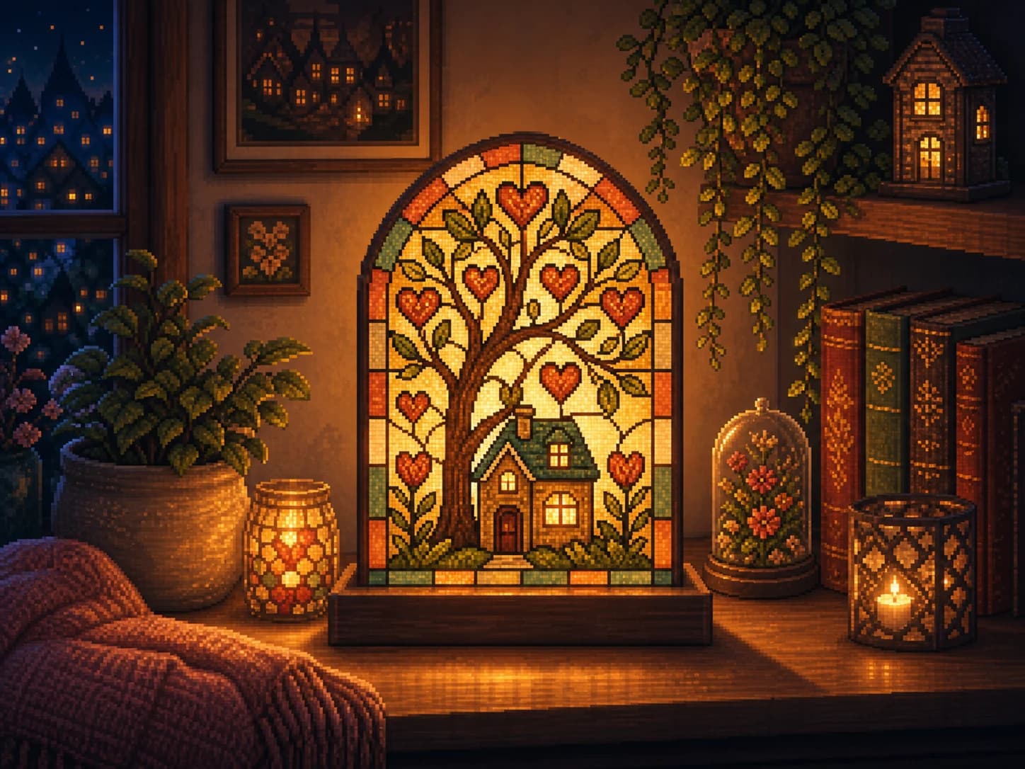 Pixel-art-inspired stained-glass-style light concept representing Home Decor.